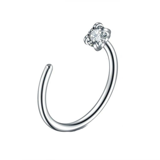 Prong Set CZ Steel Nose Hoop Ring