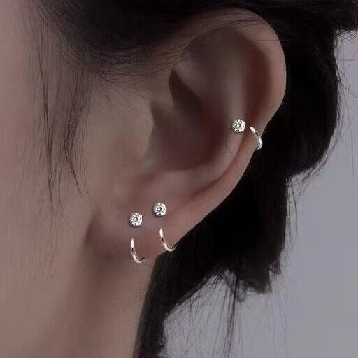 G23 Titanium Prong Set CZ Nose Hoop Ear Huggie
