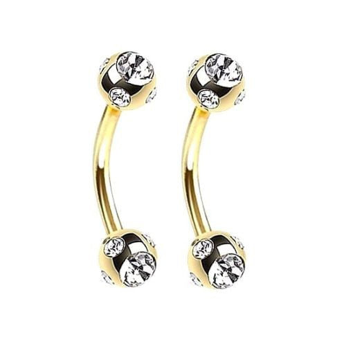 16G 18G Multi CZ Gold Ion Plated Eyebrow Ring