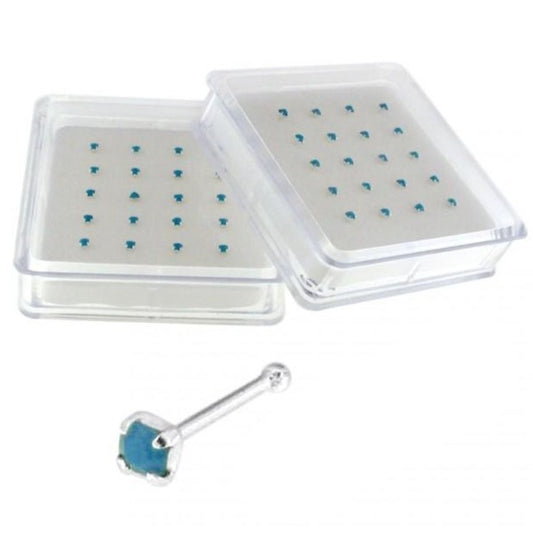 Silver Prong Set Turquoise Nose Stud [20pc/Box]