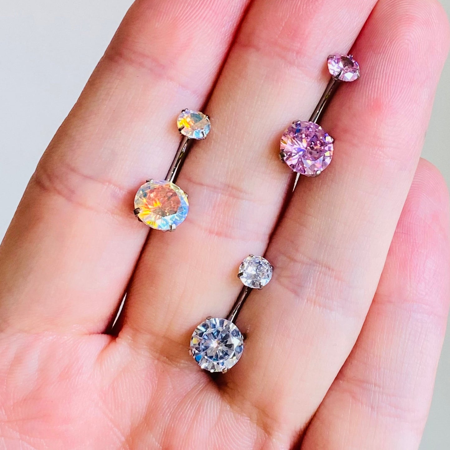 G23 Titanium Internally Threaded 4 Prong Set Double CZ Belly Ring