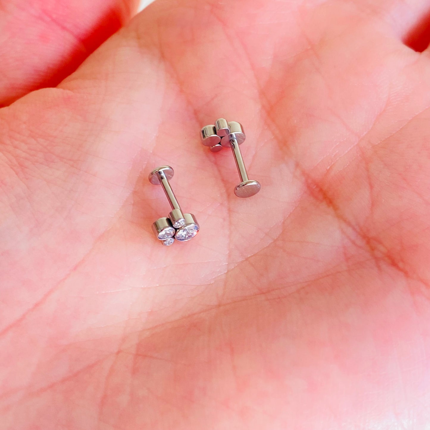 G23 Titanium Internally Threaded Paw CZ Cluster Tragus Labret