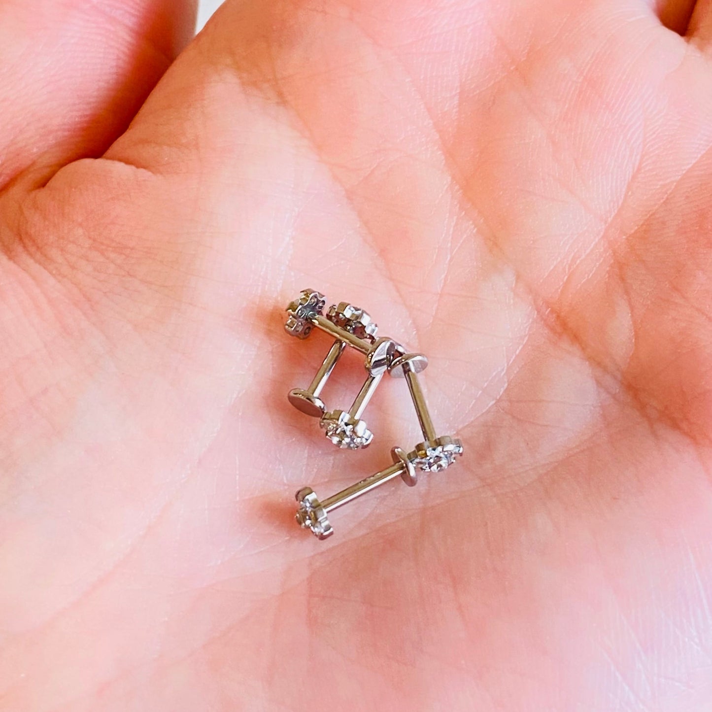 G23 Titanium Internally Threaded Bezel Set CZ Daisy Tragus Labret