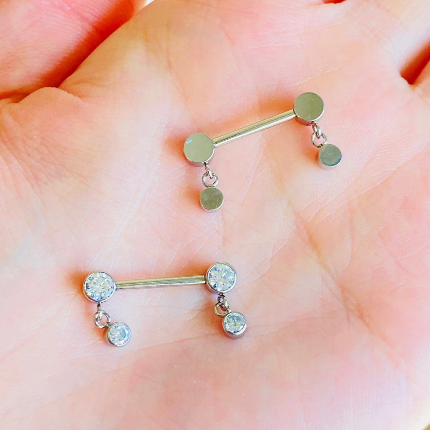 G23 Internally Threaded Titanium Dangle CZ Nipple Barbell