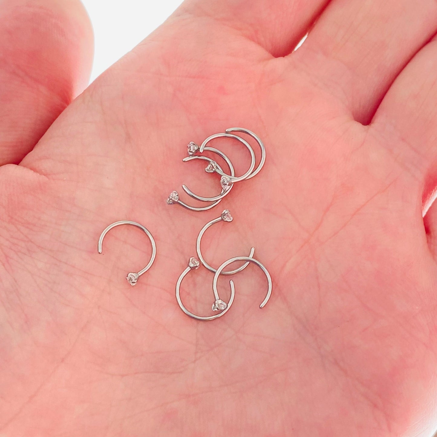 G23 Titanium Prong Set CZ Nose Hoop Ear Huggie