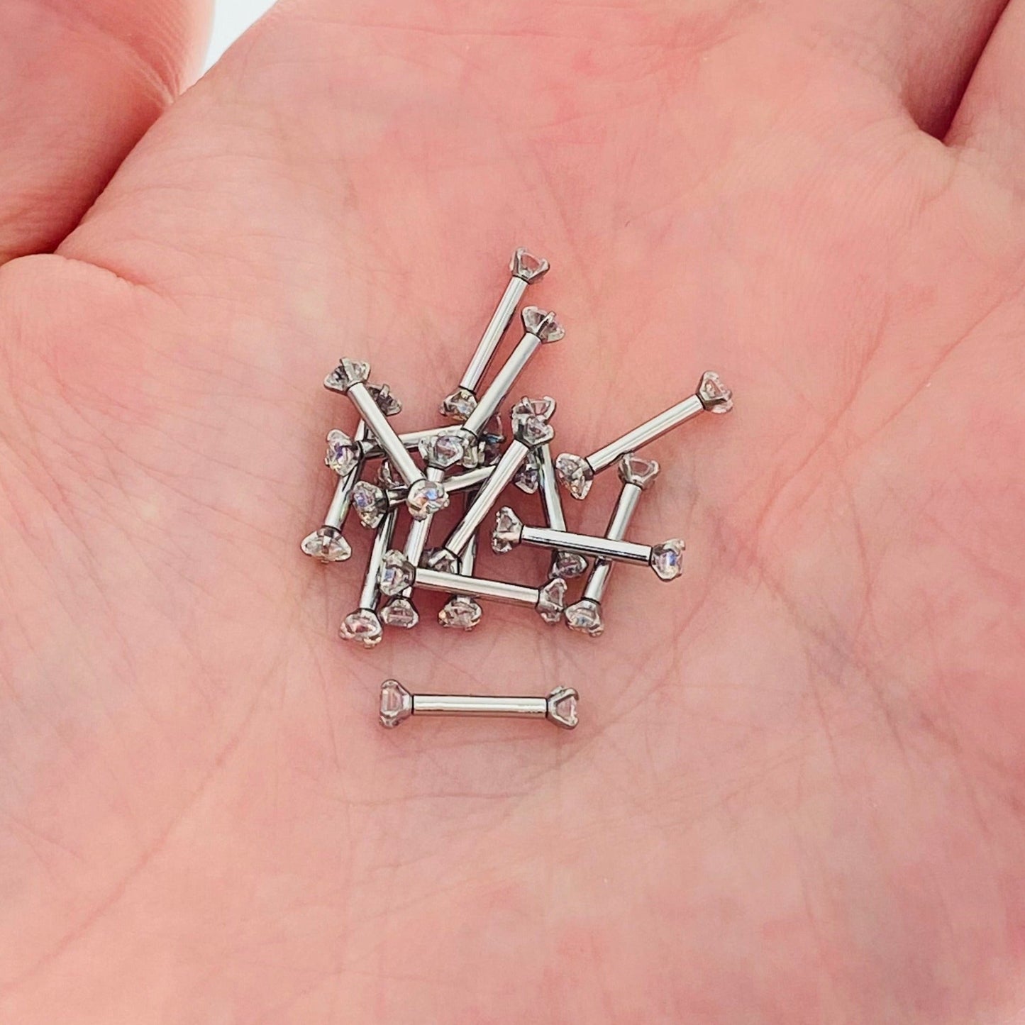 Internally Threaded Double Side Prong Set CZ Tragus Barbell