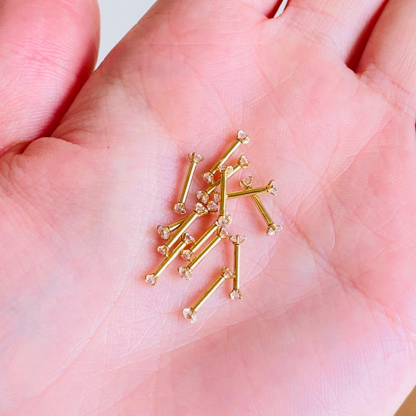 Gold Steel Double Side Prong Set CZ Ion Plated Helix Barbell